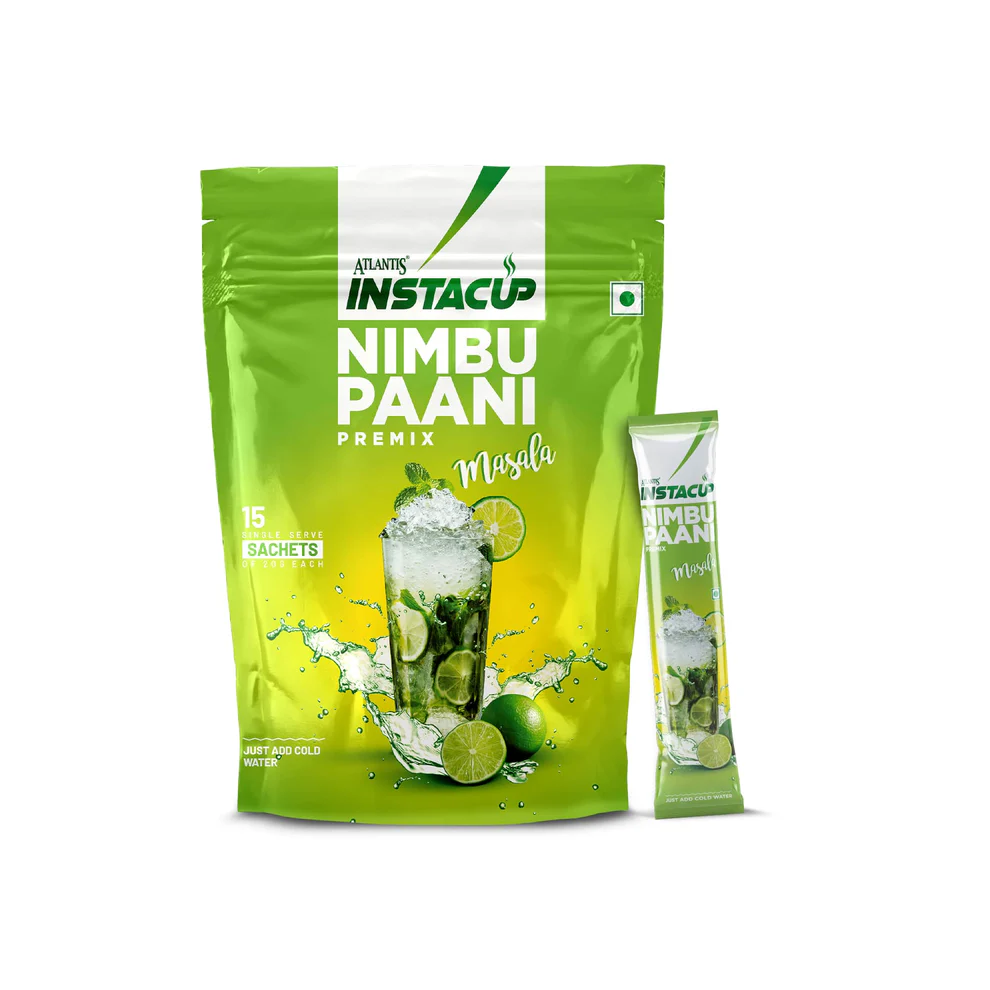 ATLANTIS Instacup Masala Nimbu Paani Premix Single Serve Sachets | Perfect for Travel | Natural Lemon Flavor | FSSAI Reg